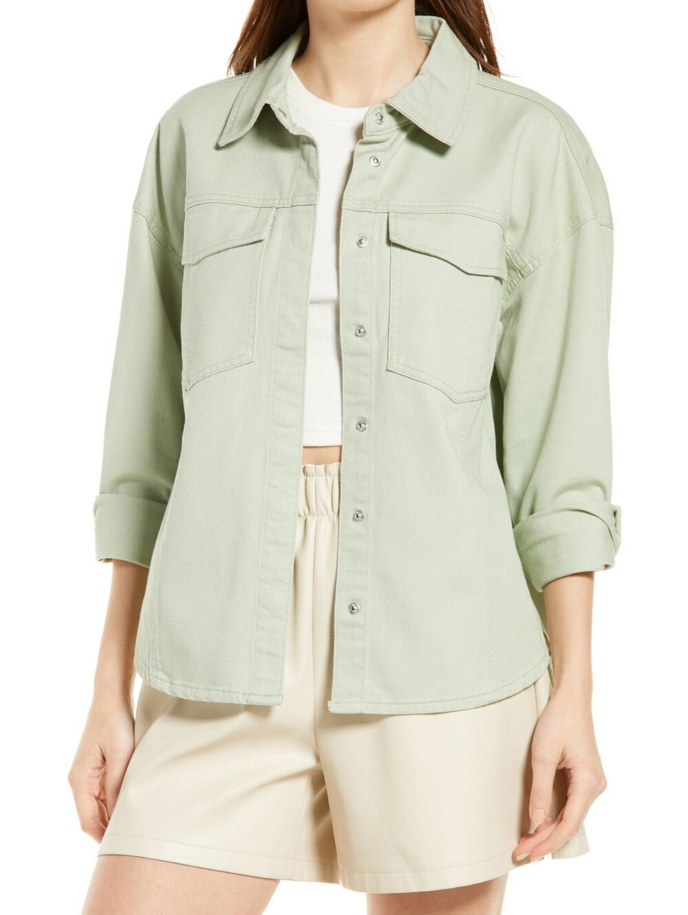 Sz M Vero Moda 100% Cotton VMPALOMA Snap-Up Long Sleeve Oversized Shirt Jacket